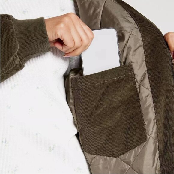 NWOT Alpine Design Women's Corduroy Quilted Full Zip Hooded Vint Olive Jacket XL - Picture 4 of 11